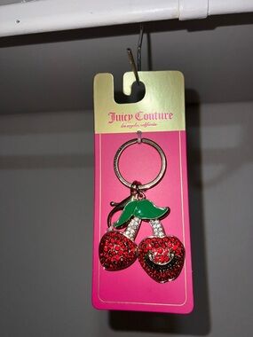 Juicy Couture Red & Green Crystal Cherry Key Ring